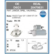 20479831OE MOTORINO AVVIAMENTO VALEO 12V 1.3KW 9 DENTI PER FIAT 1.3 DIESEL  VALEO D6G1 FIAT 51810266 - 46823548 
